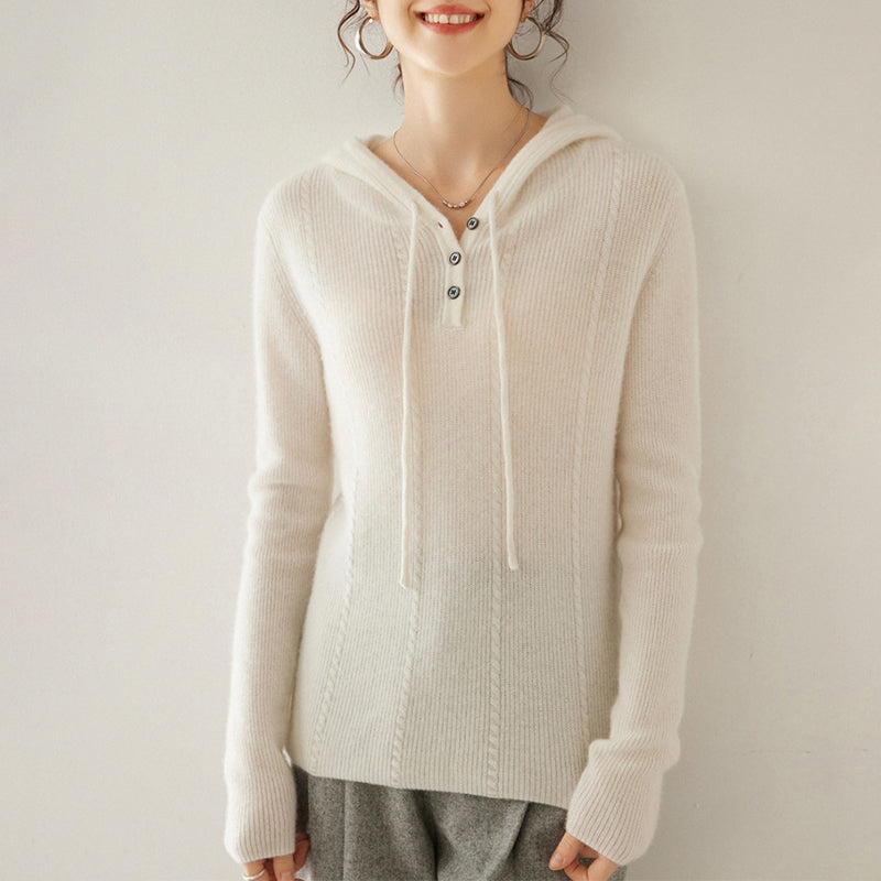 Cashmere Hooded Long-Sleeved Knitted Bottoming Sweater