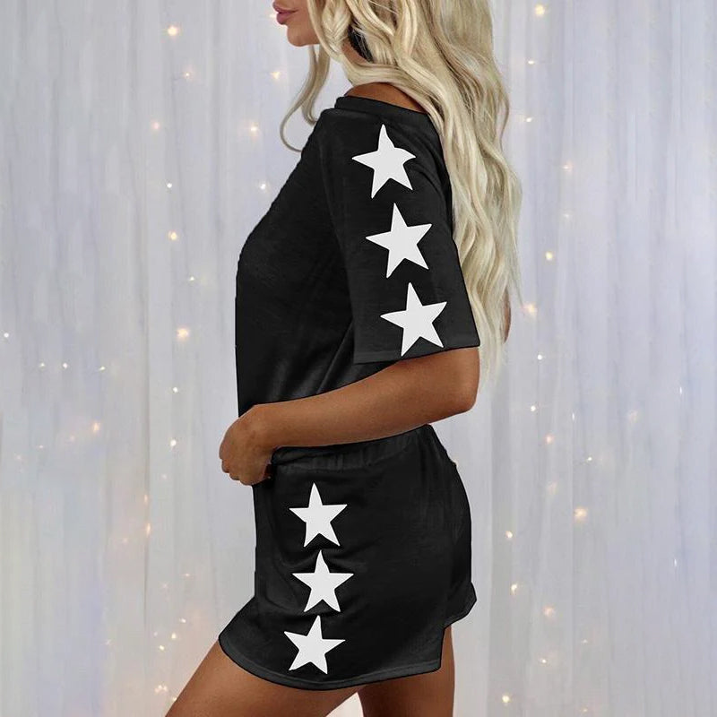 Modern Print Short Sleeve Two Piece Set