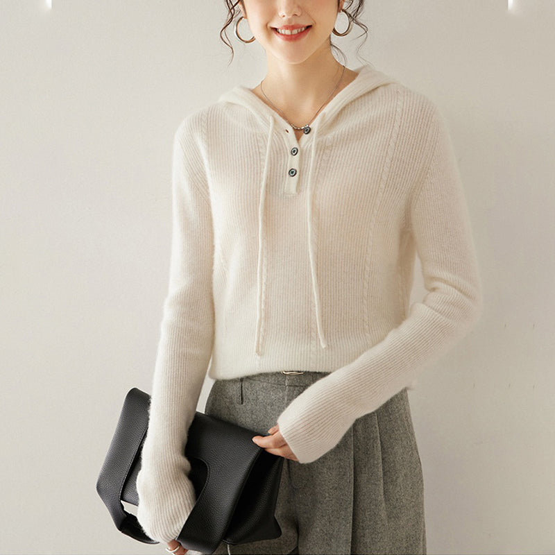 Cashmere Hooded Long-Sleeved Knitted Bottoming Sweater