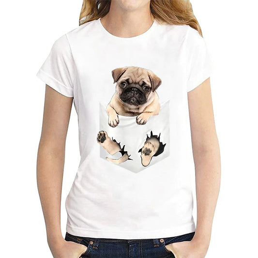 Women's Round Neck Realistic 3d Printed Dog Short Sleeve Top