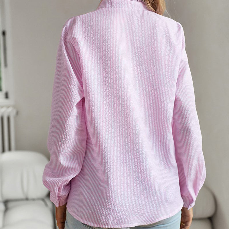 Striped Ruffle Long Sleeve Bubble Blouse