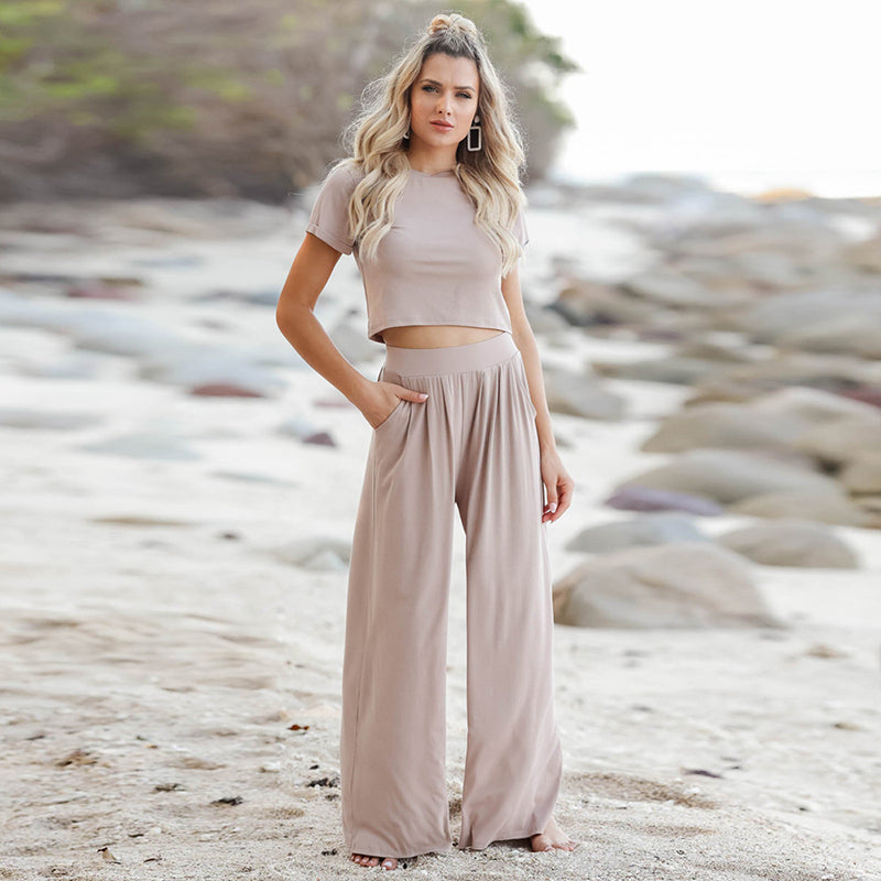 Short Sleeve T-shirt Wide Leg Loose Pants 2 Piece Set