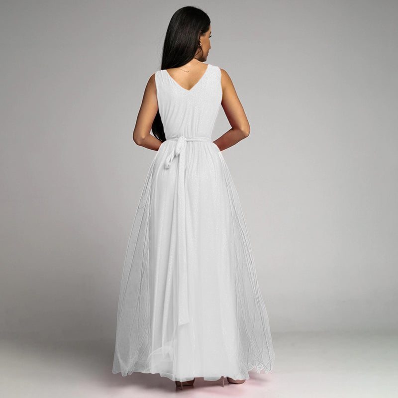 Split Thigh V Neck Wedding Guest Party Maxi Dress