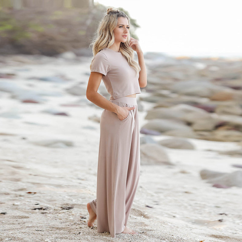 Short Sleeve T-shirt Wide Leg Loose Pants 2 Piece Set
