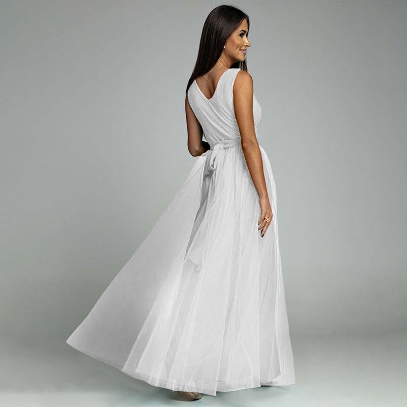 Split Thigh V Neck Wedding Guest Party Maxi Dress