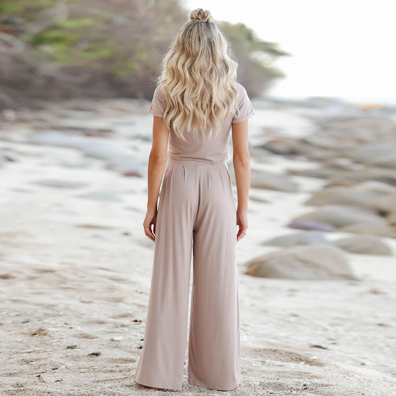 Short Sleeve T-shirt Wide Leg Loose Pants 2 Piece Set