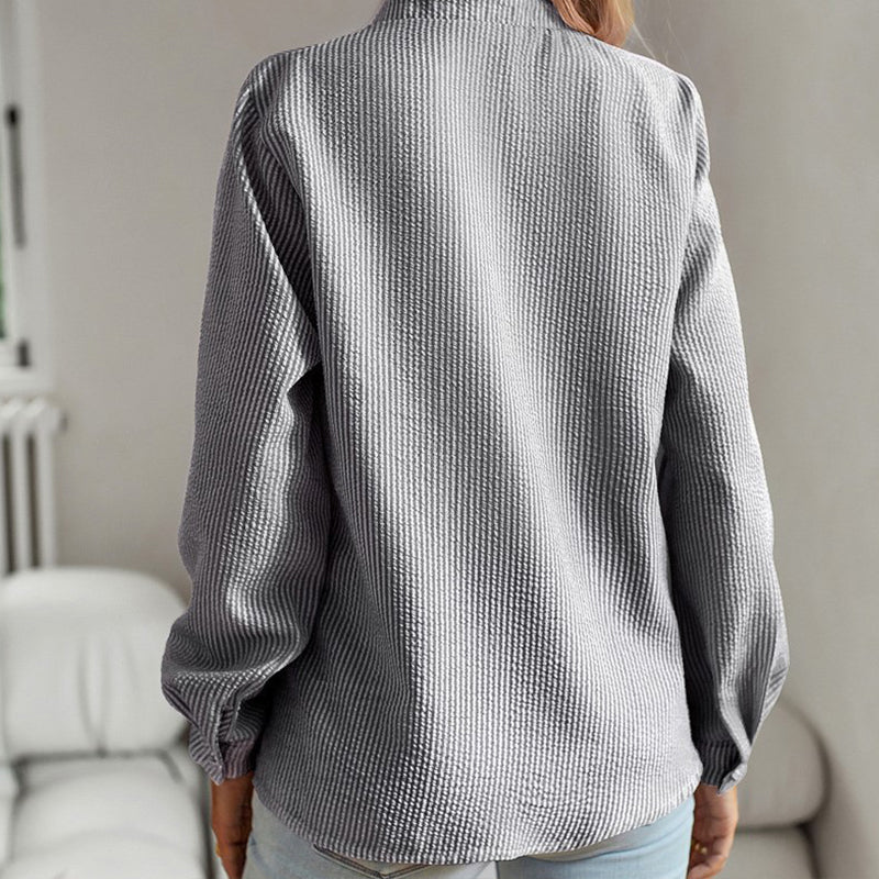 Striped Ruffle Long Sleeve Bubble Blouse