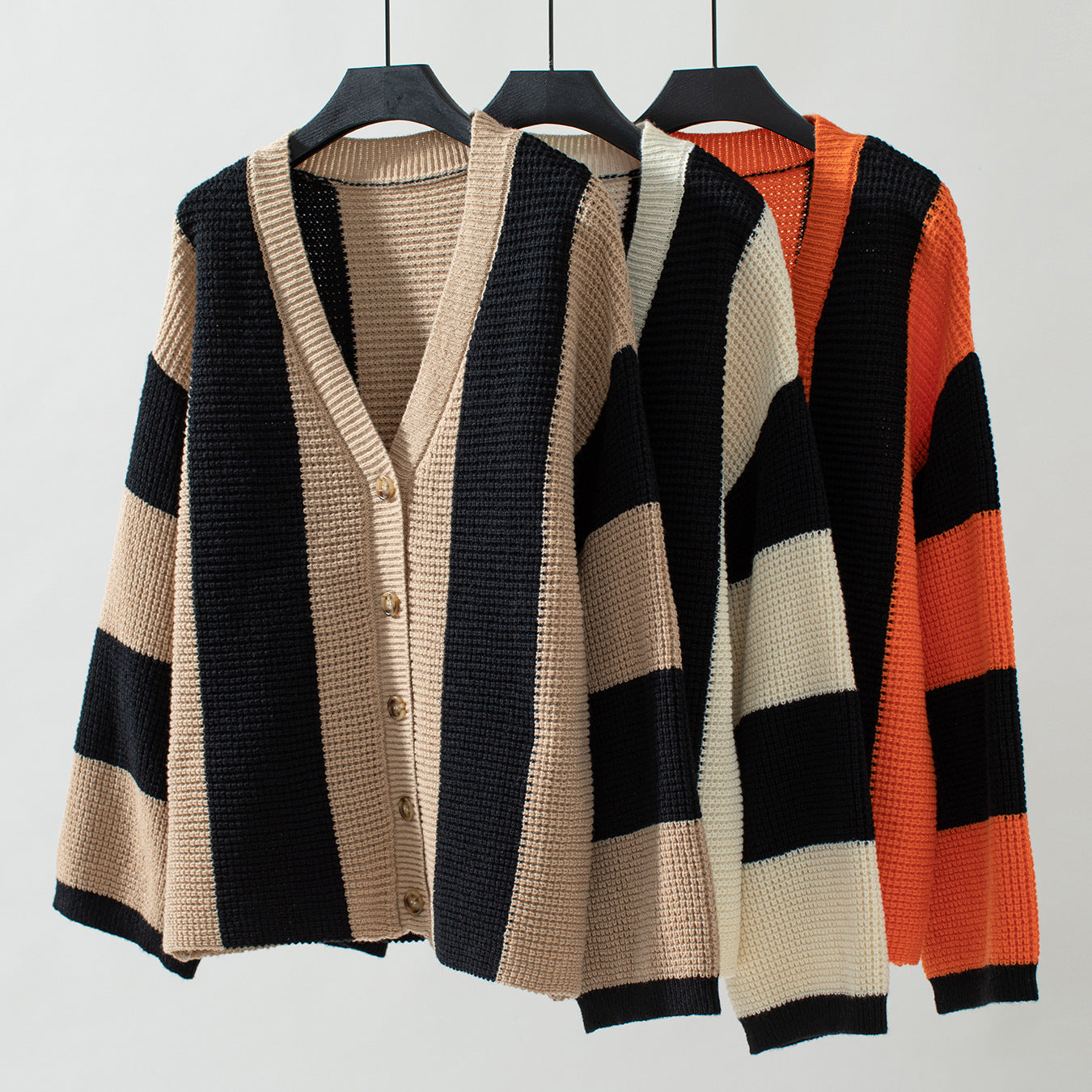 Striped Color Block Open Front Knit Cardigan