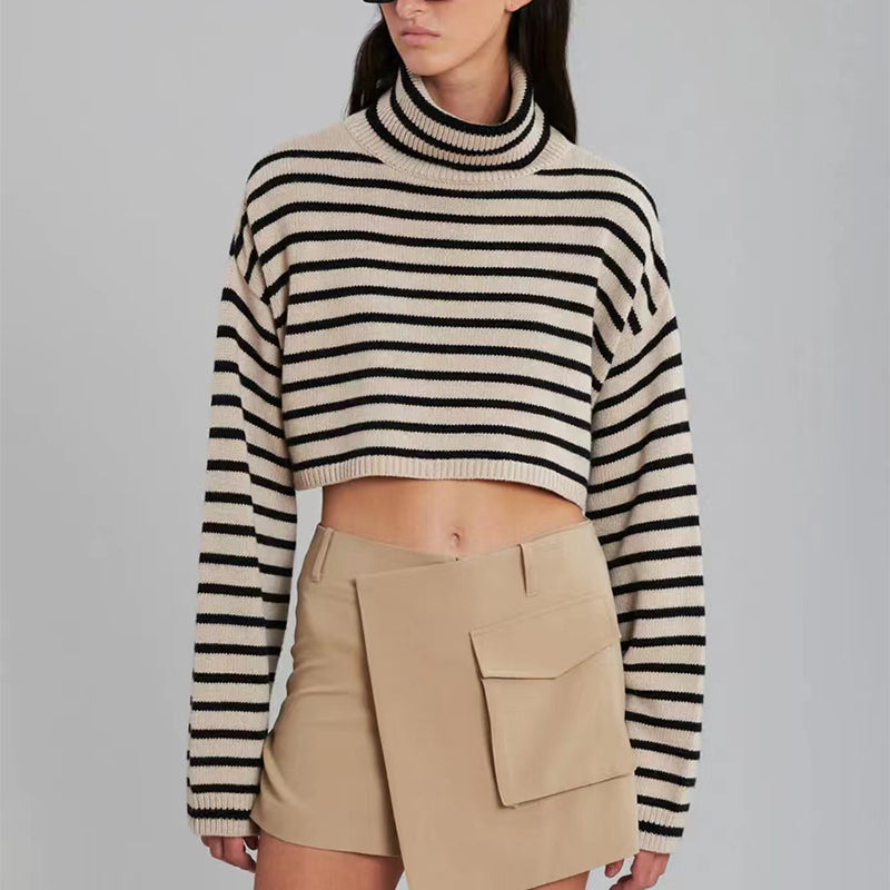 Wool Striped Cropped Knit Top