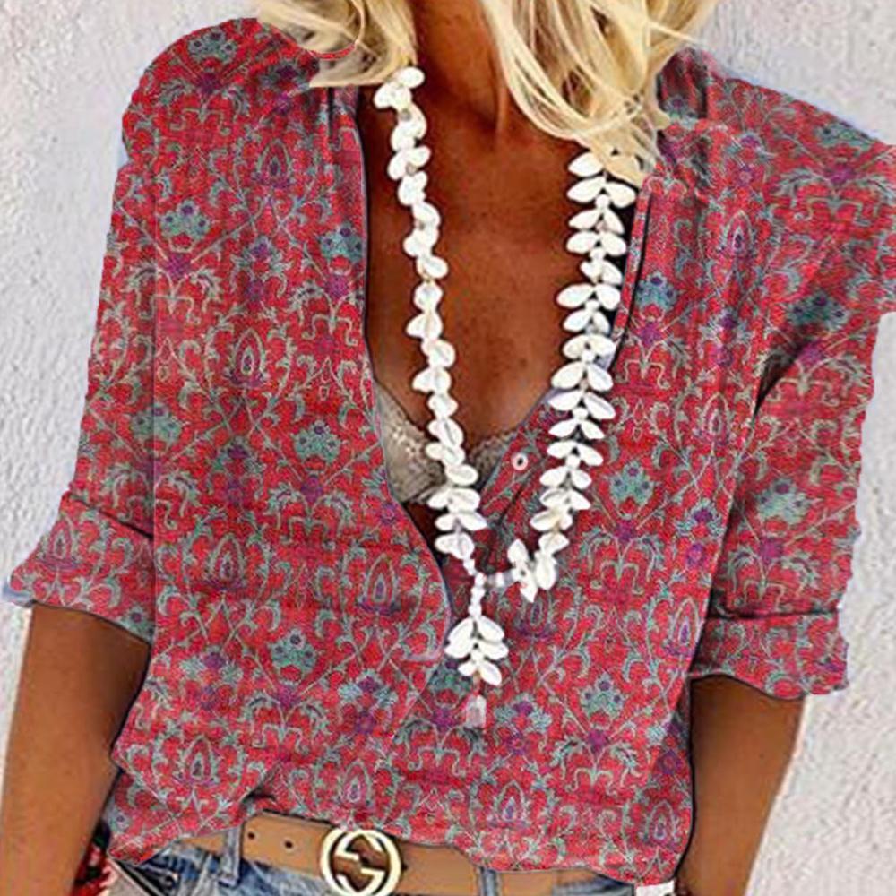Red Attractive Print 3/4 Sleeve Top