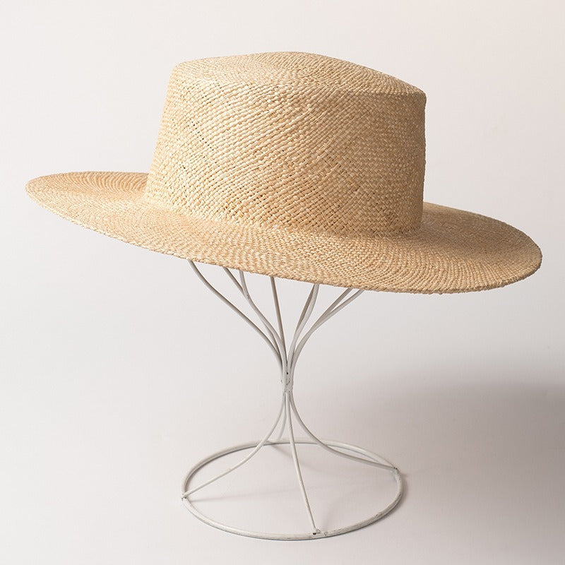 French Style Simple Outdoor Travel Flat Top Straw Hat