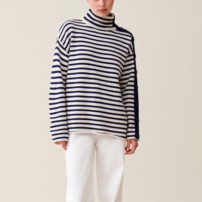 Turtleneck Blue And White Striped Sweater