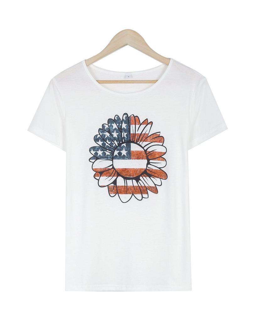 White Patriot Print Short Sleeve Top