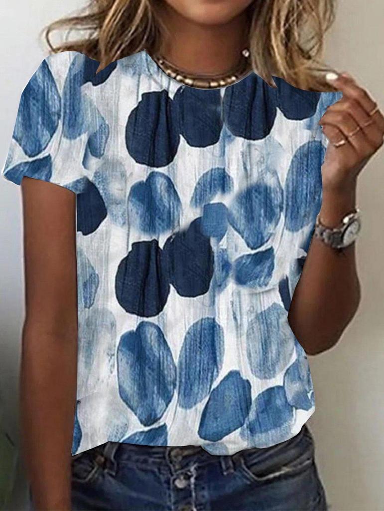 Blue Print Round Neck Top
