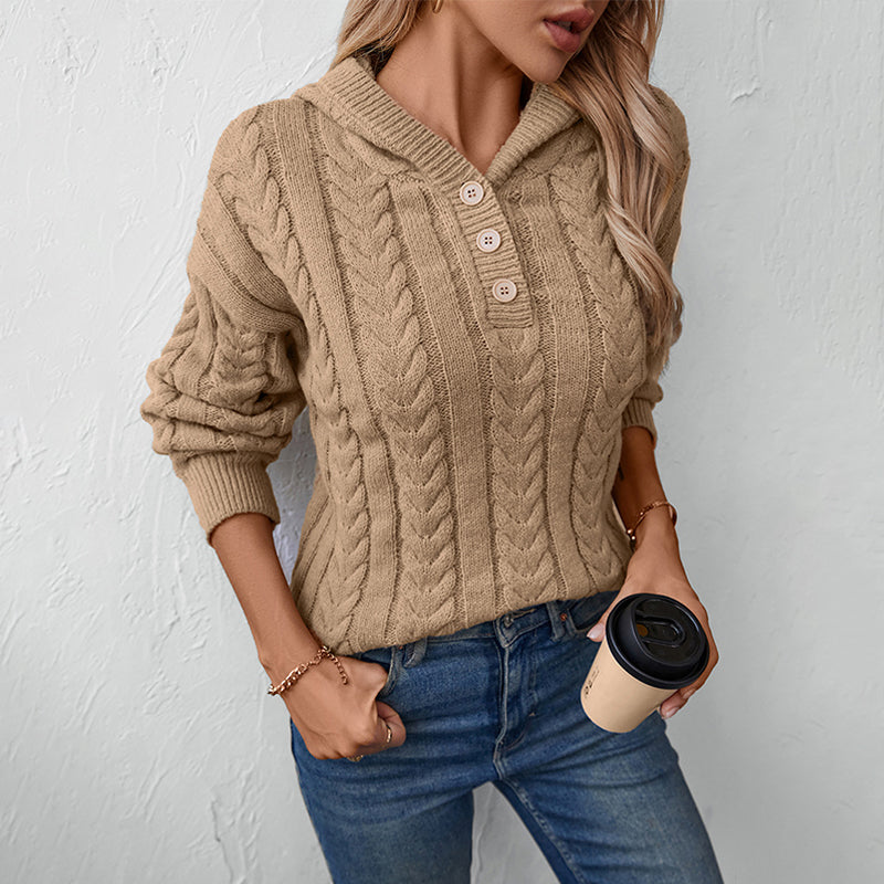 Women's Hooded Pullover Thick Knit Sweater