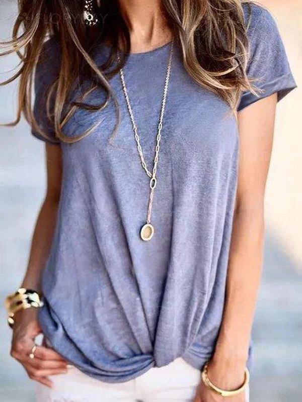Blue Basic Plain Short Sleeve Top