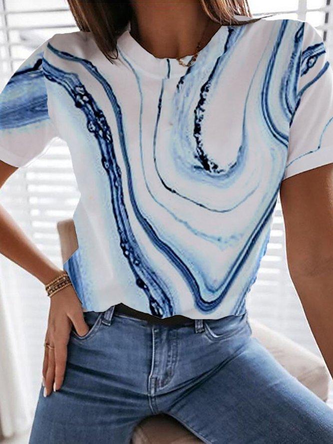 Basic Water Ripples Print Short Sleeve Top