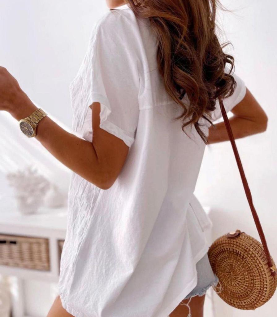 White Basic Plain Short Sleeve Top