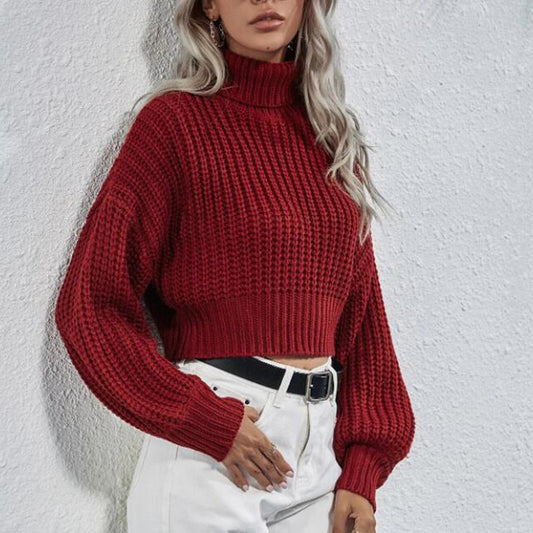 Short Turtleneck Sweater With Exposed Belly