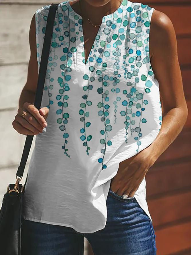 Casual V-Neck Print Sleeveless Top