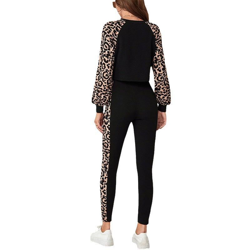 Leopard Print Long Sleeve Trousers Suit