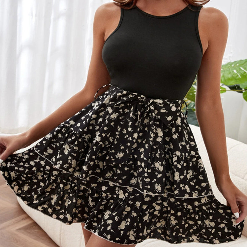 Summer Sleeveless Printed Vest Women's Midi Dress