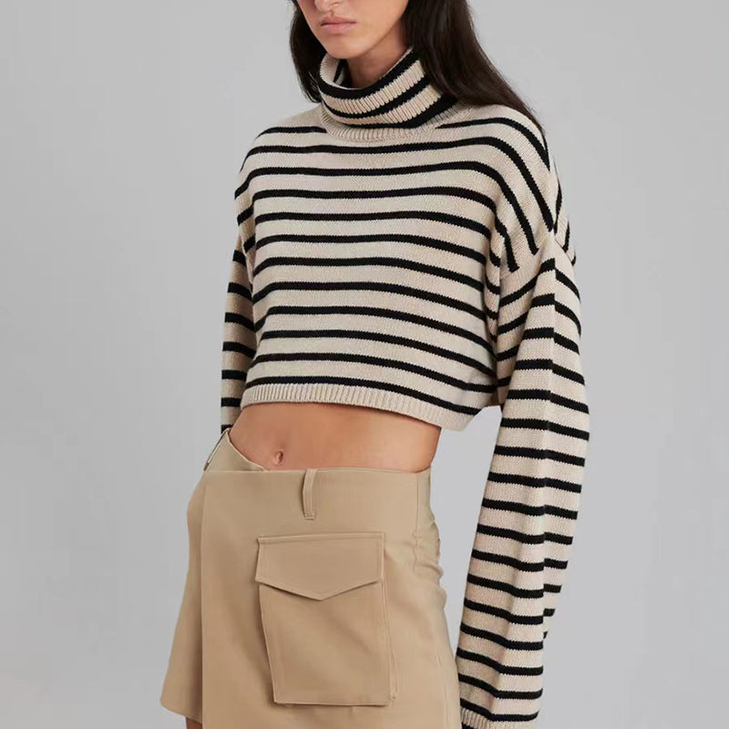 Wool Striped Cropped Knit Top