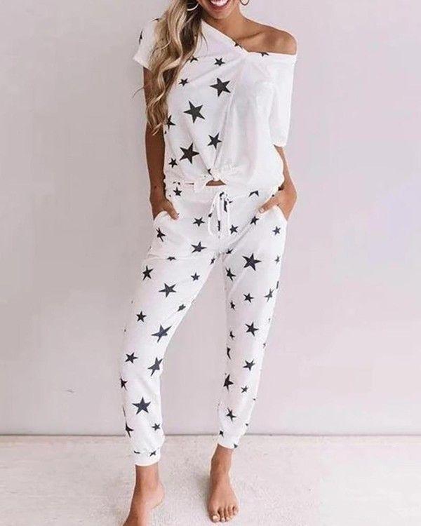 Print Star Short Sleeve Two Piece Set