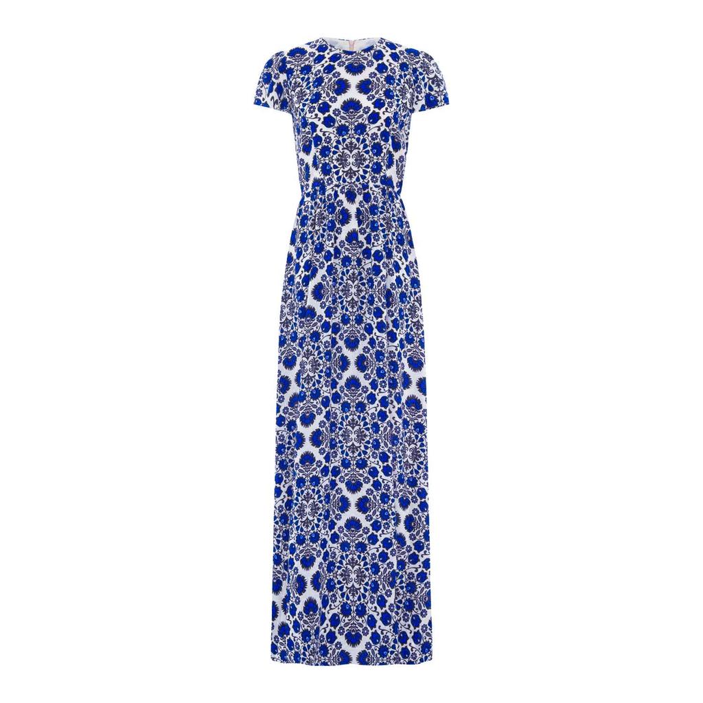 Modern Flower Print Short Sleeve Maxi Dress