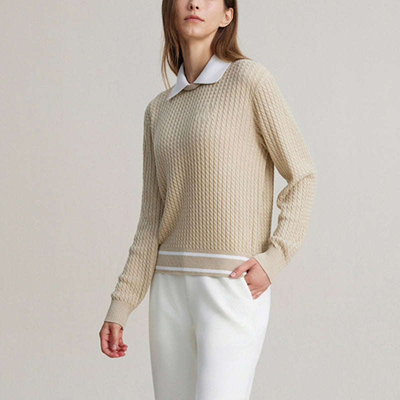 Contrast Color Cardigan Long Sleeve Knit Top