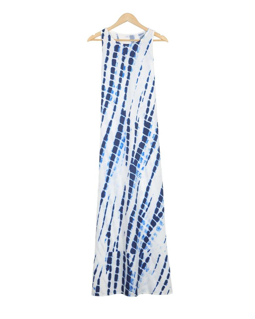 Fresh Spot Print Round Neck Sleeveless Maxi Dress