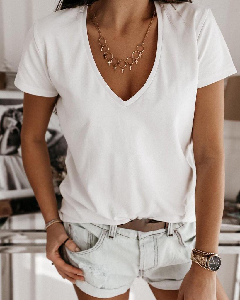 Simple Plain White Short Sleeve Top