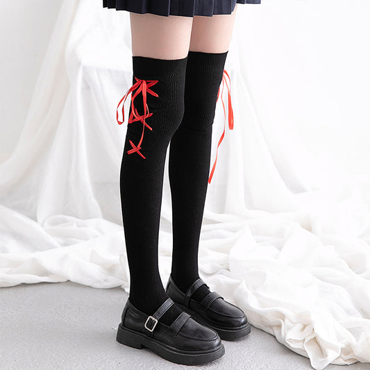 Adult Socks With Bow Tie Side Lace Up Stockings