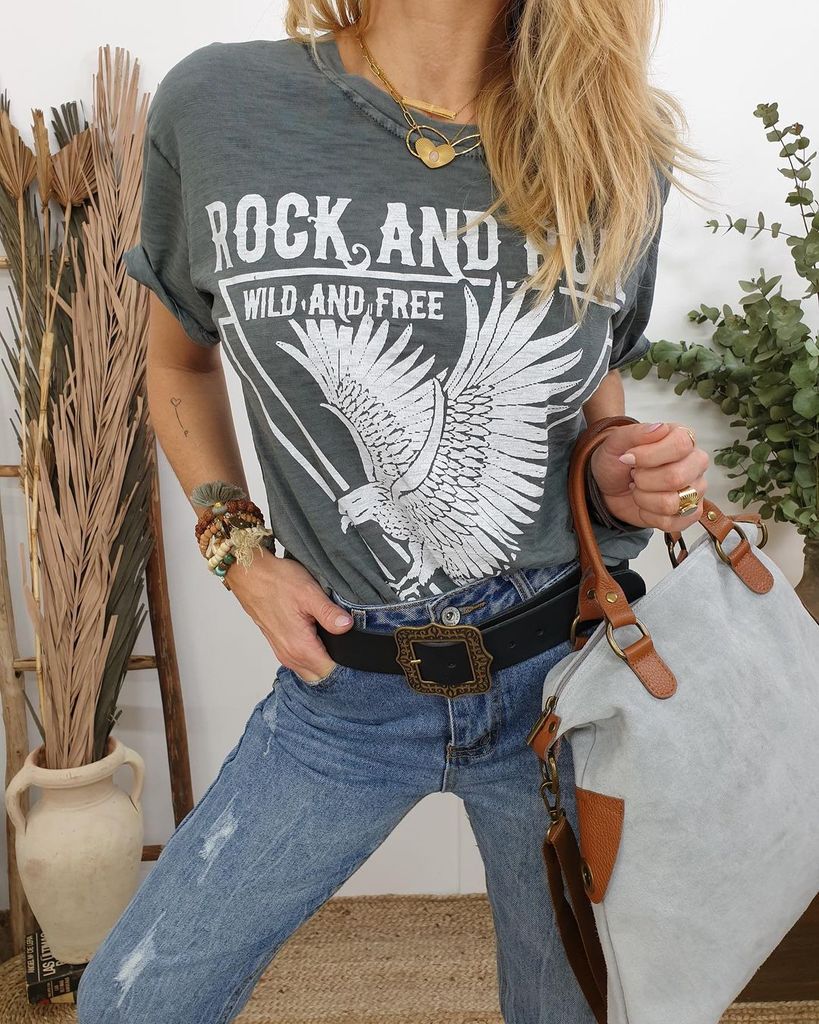 Casual Print Eagle Picture Short Sleeve Top