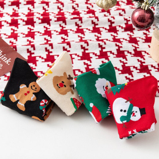 Santa Claus Elk Snowman Middle Socks