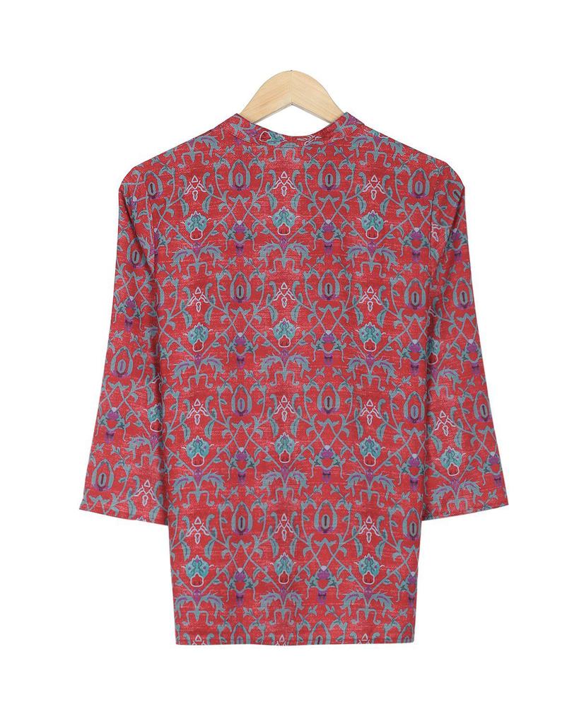 Red Attractive Print 3/4 Sleeve Top