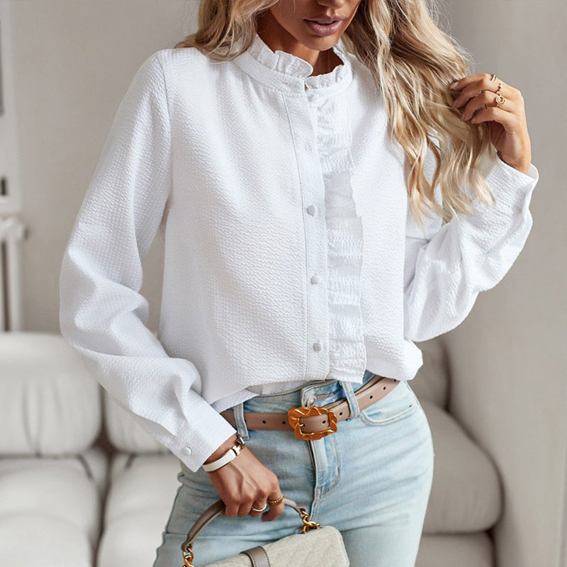 Striped Ruffle Long Sleeve Bubble Blouse