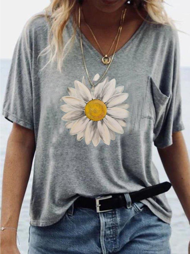 Grey Print Short Sleeve Top