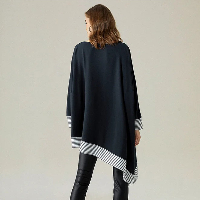 Irregular Hem Contrast Color Loose Round Neck Long Sleeve Shirt