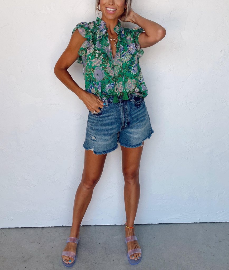 Fresh Print Sleeveless V-Neck Top