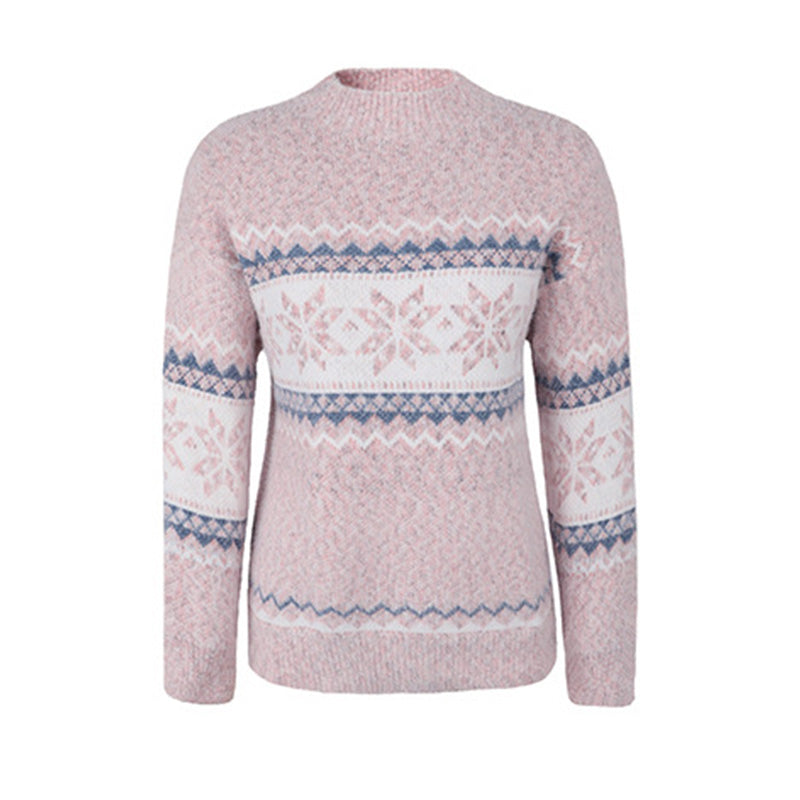Women's Casual Half Turtleneck Snowflake Knit Christmas Sweater