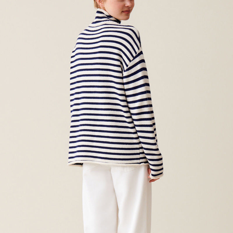 Turtleneck Blue And White Striped Sweater