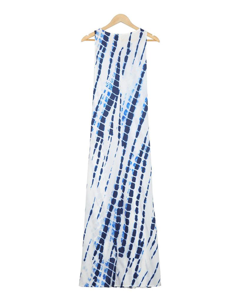 Fresh Spot Print Round Neck Sleeveless Maxi Dress