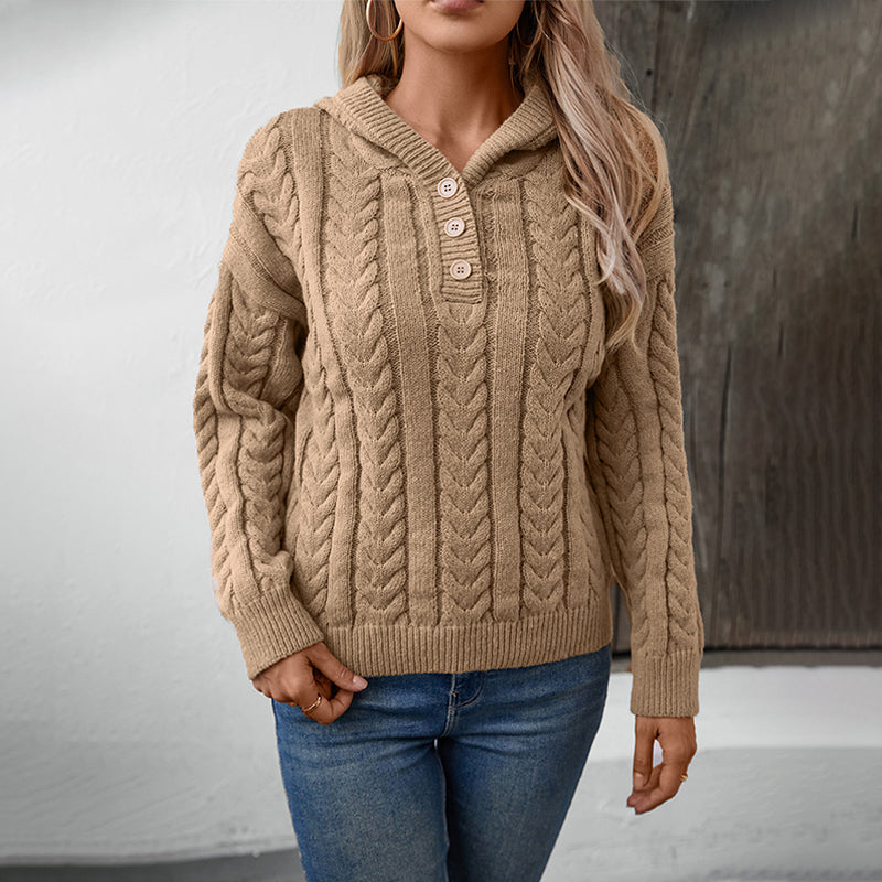 Women's Hooded Pullover Thick Knit Sweater