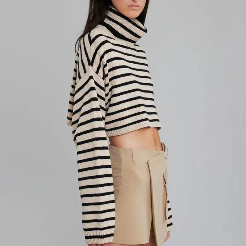Wool Striped Cropped Knit Top