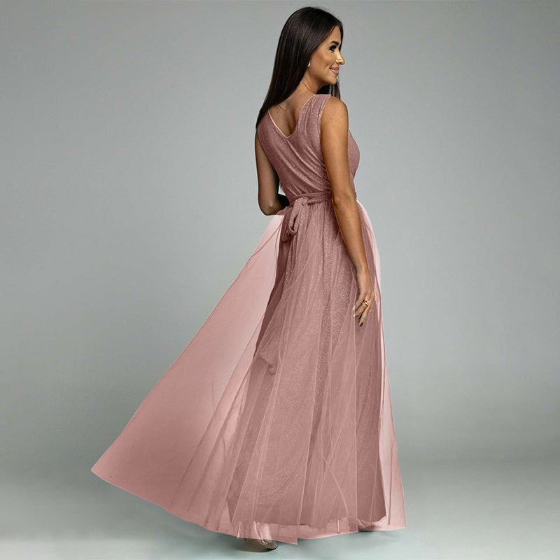 Split Thigh V Neck Wedding Guest Party Maxi Dress
