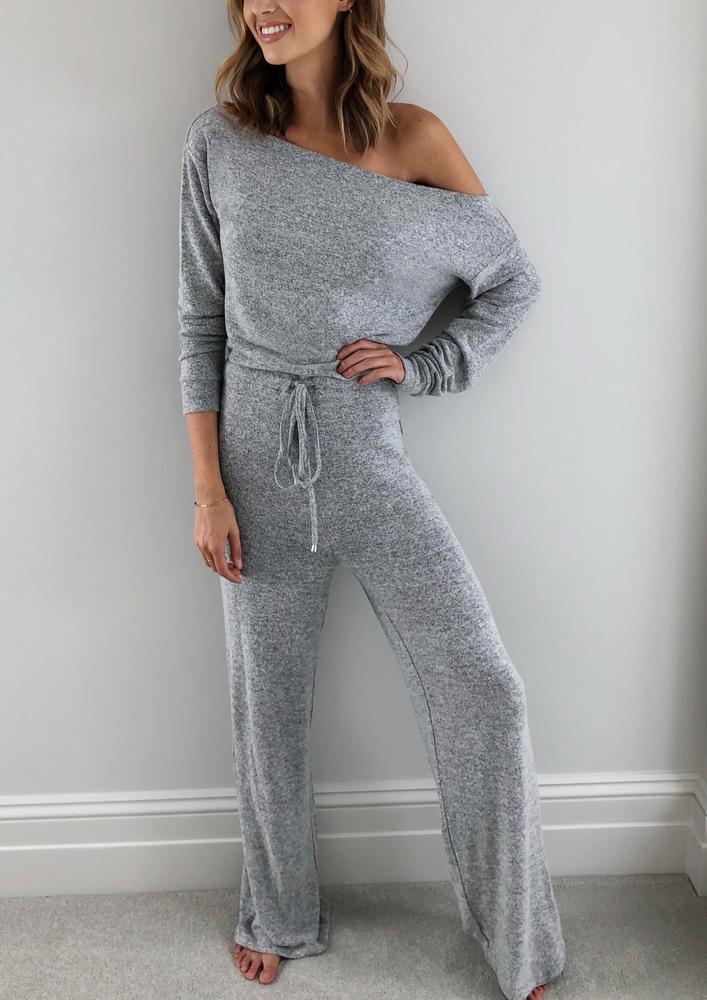 Casual Plain Cowl Neck Long Sleeve Lounge Set