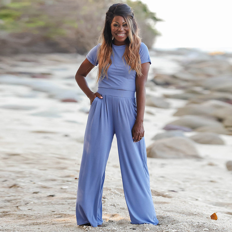 Short Sleeve T-shirt Wide Leg Loose Pants 2 Piece Set