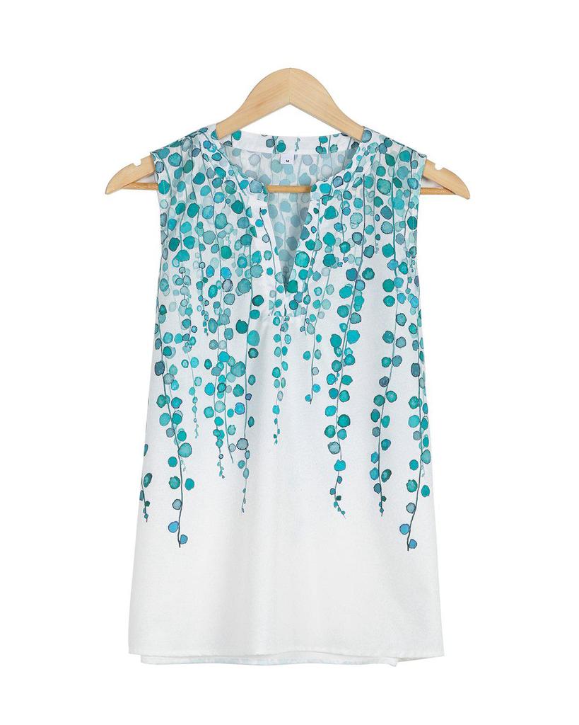 Casual V-Neck Print Sleeveless Top