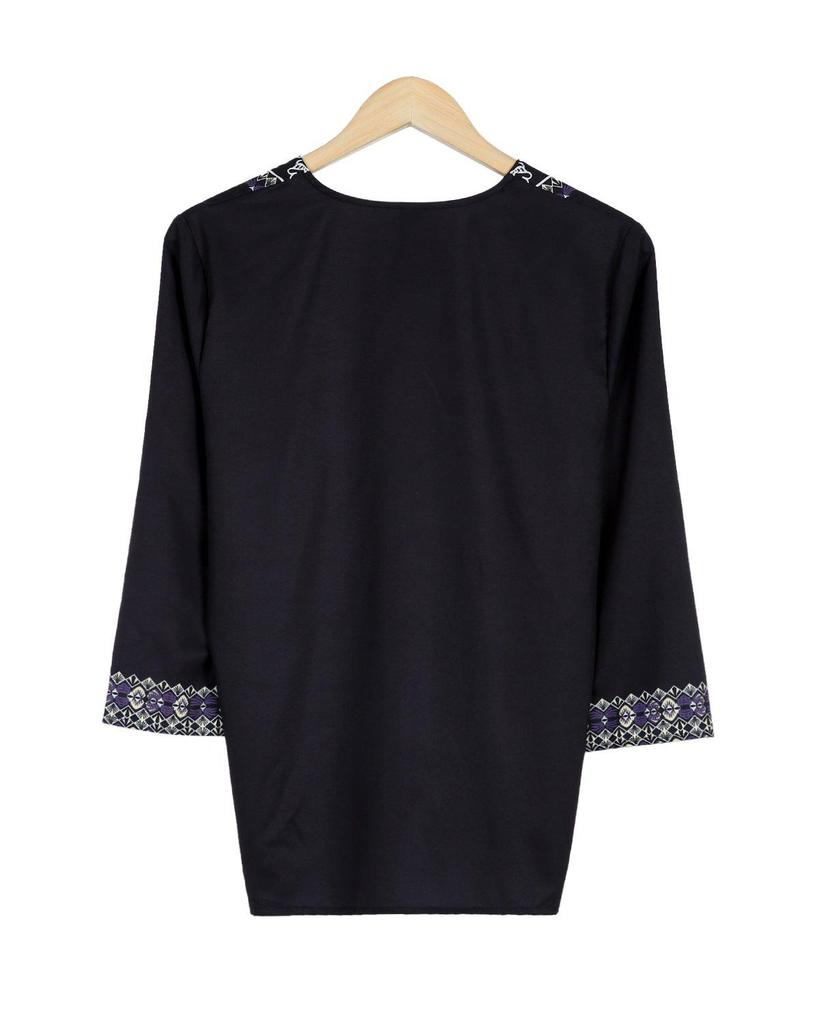 Black Modern Print 3/4 Sleeve Top